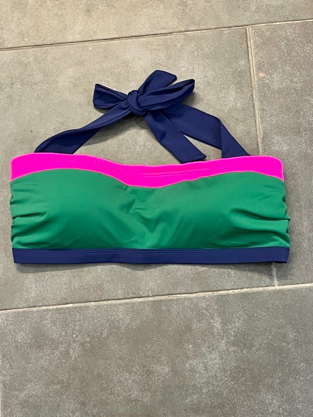 Boden Santorini Halter Bikini Swim Top Verde Colorblock Green Navy Pink Sz 12